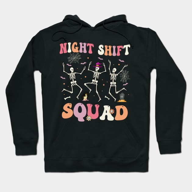 Skeleton Dancing Nurse Night Shift Squad Halloween Women Hoodie by James Green